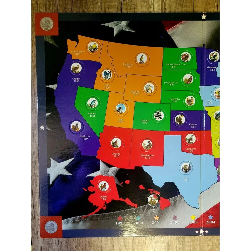 H.E. Harris & Co. State Series Quarters Collectors Map + Partial Set (13 of 50)